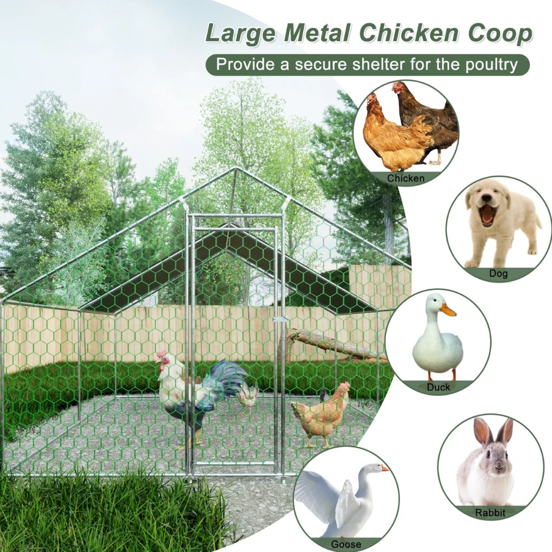 Large Walk-in Metal Chicken Coop 13x10x6.56ft Poultry Cage Hen House w/Cover