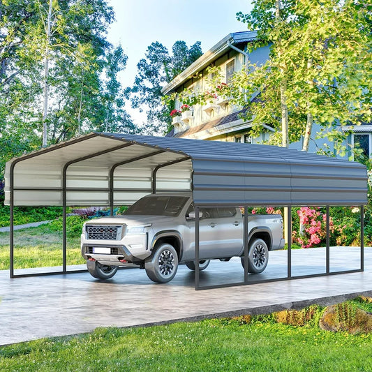 12 x 20 ft Carport with Galvanized Steel Roof, Multi-Use Shelter, Sturdy Metal Carport for Cars, Boats, and Tractors