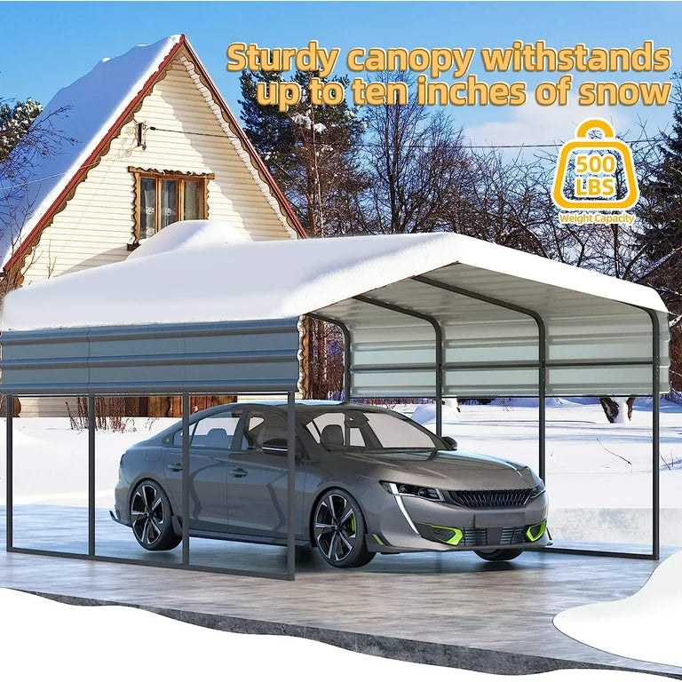 12 x 20 ft Carport with Galvanized Steel Roof, Multi-Use Shelter, Sturdy Metal Carport for Cars, Boats, and Tractors