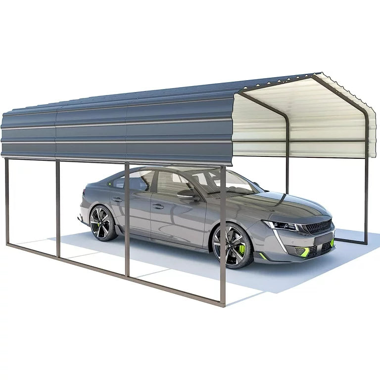 12 x 20 ft Carport with Galvanized Steel Roof, Multi-Use Shelter, Sturdy Metal Carport for Cars, Boats, and Tractors