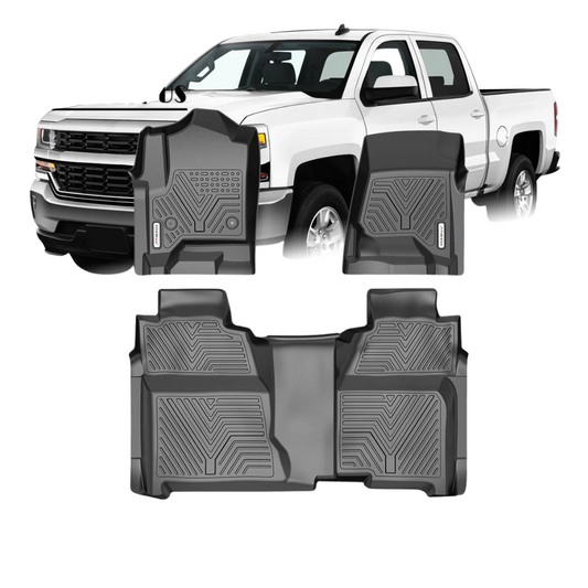 All Weather Floor Mats for Chevy Silverado / GMC Sierra 1500 Crew Cab Black TPE Liners